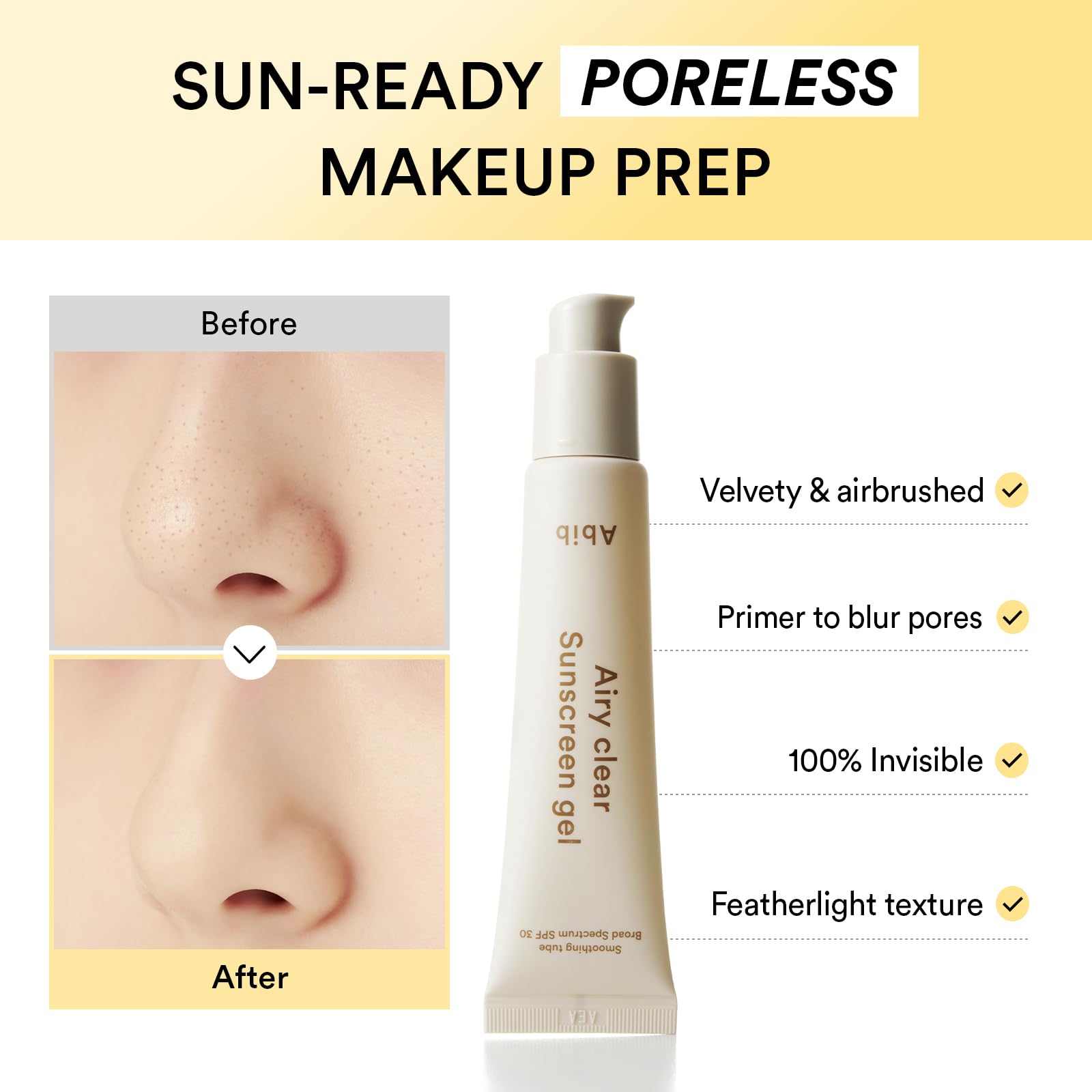 Abib Airy Clear Sunscreen Gel SPF30 1.01 fl.oz / 30 g (Semi- matte) | Korean Suncreen, Suncare, Sunblock, No White cast, Primer poreless - Image 3