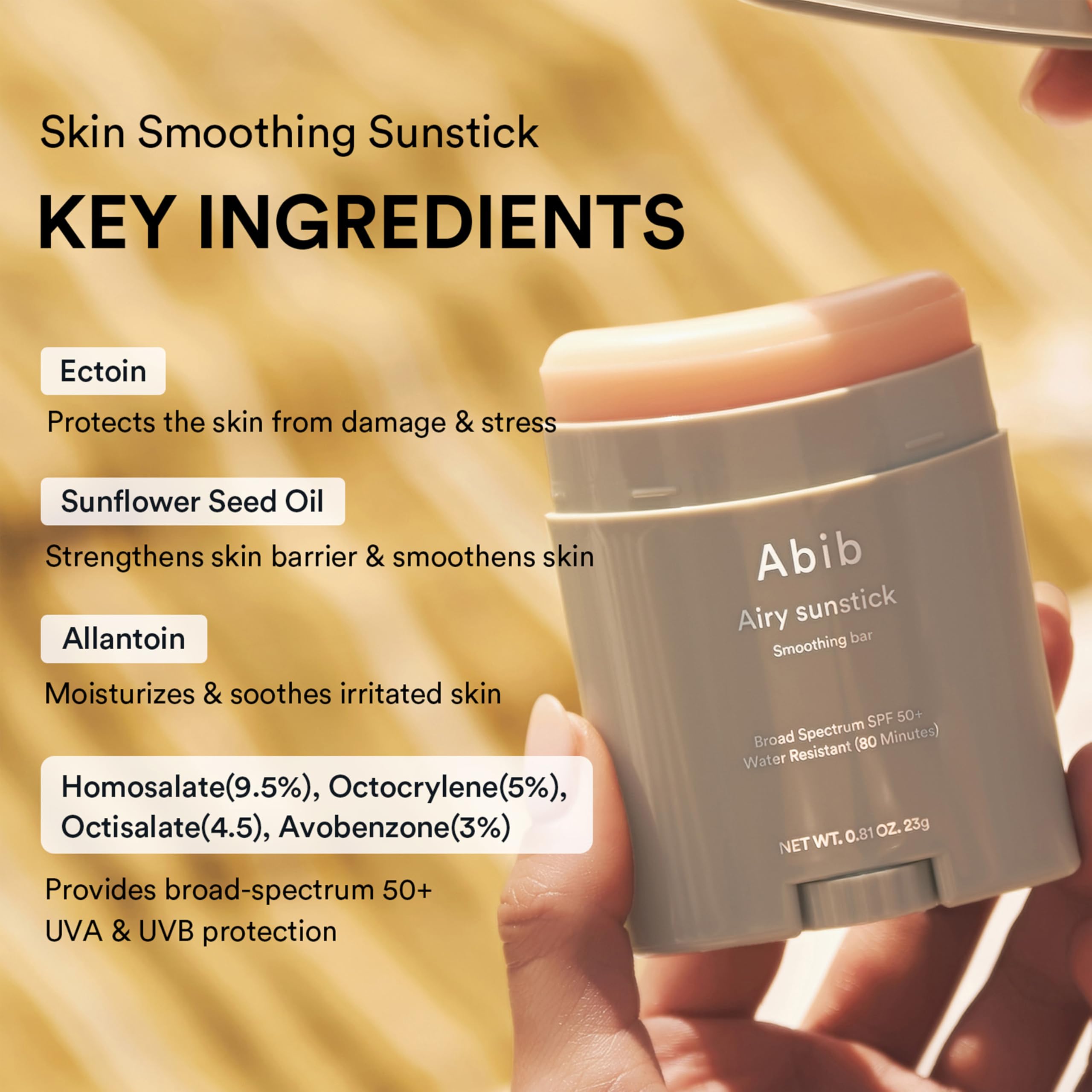 Abib Airy Sunstick Protection Bar SPF50+ Broad Spectrum, Semi-Matte Sunscreen Stick for Oily & Combination Skin, No White Cast, Water-Resistant, Korean Sunscreen, 0.81 oz / 23 g - Image 3