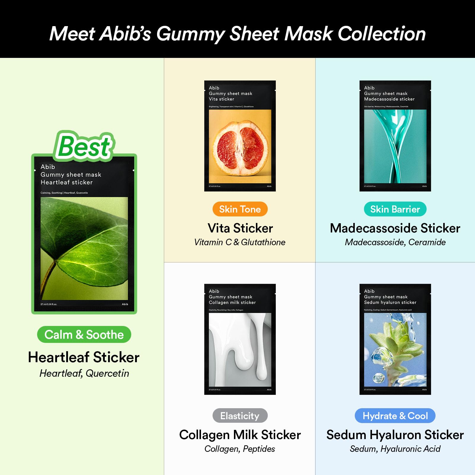 Abib Gummy Sheet Mask Heartleaf Sticker 10 Sheets (Soothing) I Korean Face Mask for Sensitive Skin, Soothing & Redness Relief, Daily Skincare Treatment, K-Beauty Sheet Mask - Image 3
