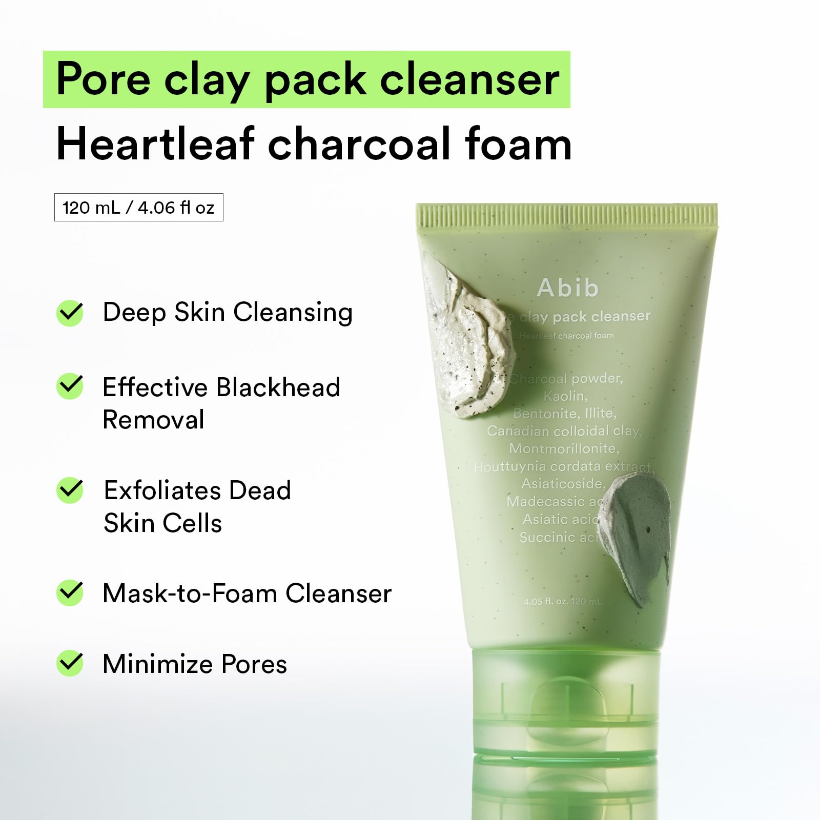 Abib Pore Clay Pack Cleanser Heartleaf Charcoal Foam, 4.05 fl oz, Mousse Form, Oil Control, Unscented - Image 3