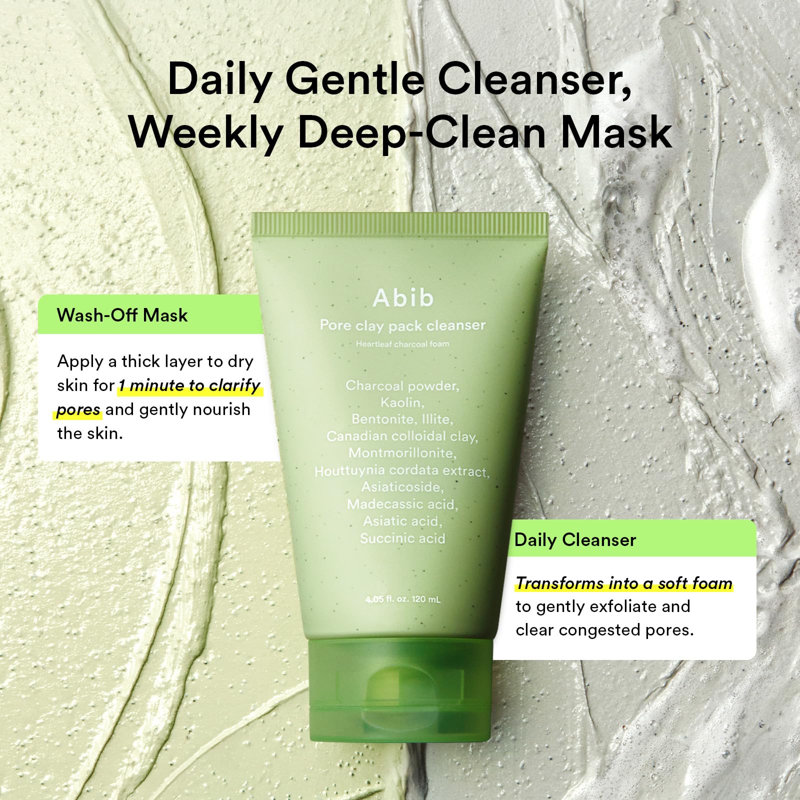 Abib Pore Clay Pack Cleanser Heartleaf Charcoal Foam, 4.05 fl oz, Mousse Form, Oil Control, Unscented - Image 4